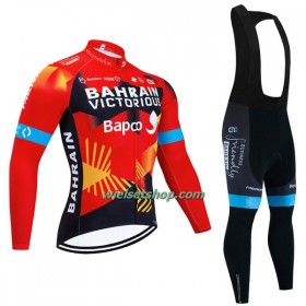 Fietskleding (Fietsshirt Lange Mouw + Lange Koersbroek) 2023 Bahrain Victorious - Rood Zwart